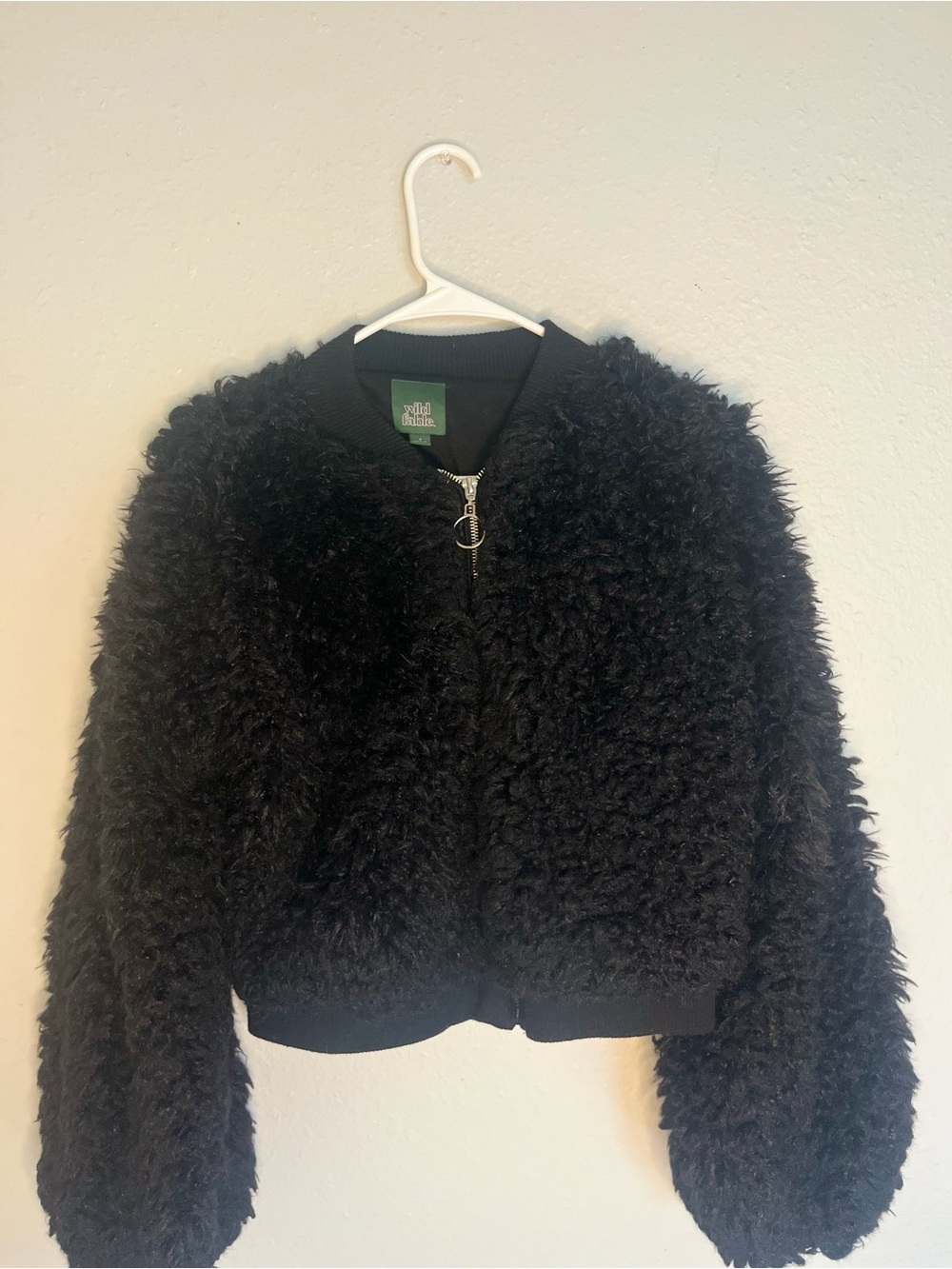 wild fable Black Faux Shearling Bomber Jacket